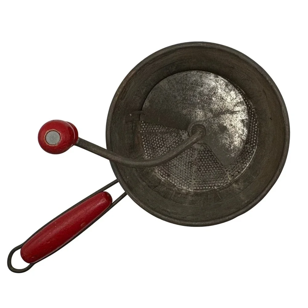 Vtg Foley Food Mill‎ Red Wood Handle Hand Crank Rustic Kitchen Decor Primitive